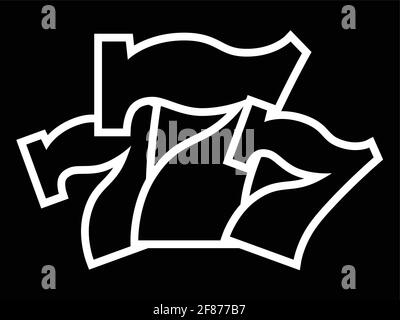 Triple Lucky Sevens with white contour - black and white vector illustration Stock Vector