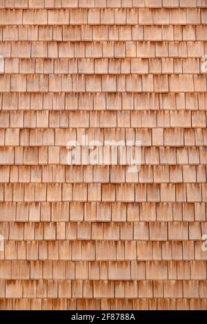 Natural light brown wooden shingles in close-up Stock Photo