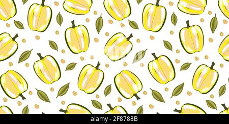Vector template for printing on texil with peppers. Sweet big pepper pattern seamless. Kitchen textile design. Cooking theme. Stock Vector