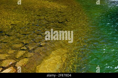 View from above into a shimmering river Stock Photo