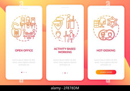 Future workplace conditions onboarding mobile app page screen with concepts Stock Vector