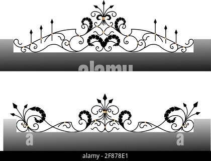Vector template for a fence. Wrought iron. Metal fence sketch. Artistic forging. Metal garden decoration. Stock Vector