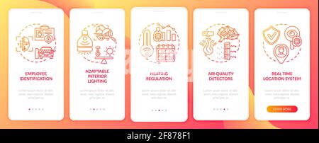 Future smart workplace onboarding mobile app page screen with concepts Stock Vector