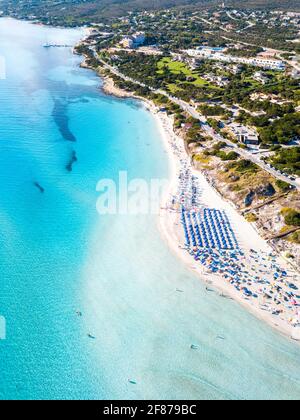 Mediterranean beach La Pelosa, Stintino, Sardinia island, Italy.Aerial view Stock Photo