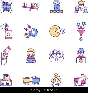 Trade RGB color icons set Stock Vector