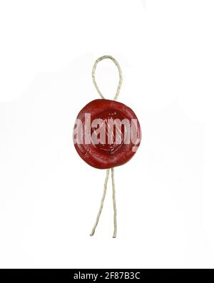 Red wax seal with rope isolated on white Stock Photo