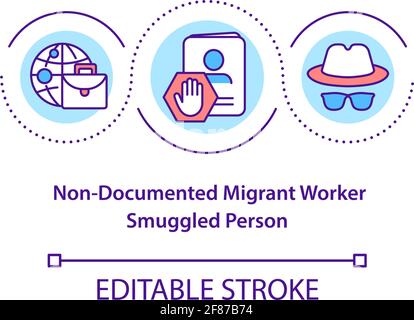Non document migrant worker, smuggled person concept icon Stock Vector