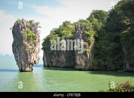 The beautiful Jamens Bond Island by 'Ko Khao Phing Kan Island' located in the Phang Nga-Bay northeast of Phuket in Thailand. Stock Photo