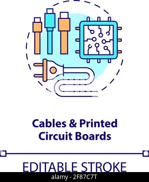 Cables and printed circuit boards concept icon Stock Vector