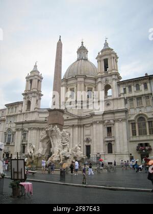 The Neptune Fountain, Fontana del Nettuno, Piazza Navona in Rome. Stock Photo