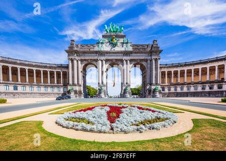 Brussels, Belgium. Parc du Cinquantenaire with the triumphal arch. Stock Photo