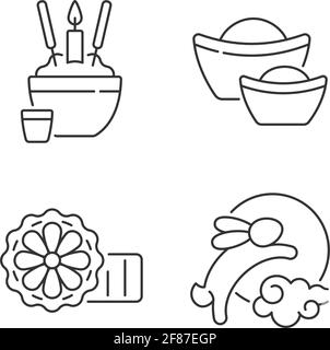 China national holidays linear icons set Stock Vector