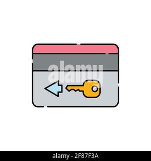 Key card olor line icon. Pictogram for web page, mobile app, promo. UI UX GUI design element. Editable stroke. Stock Vector