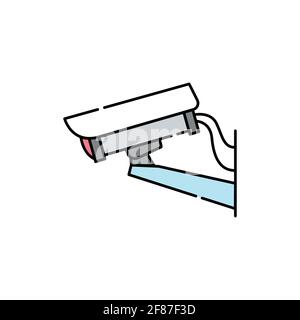 Surveillance camera olor line icon. Pictogram for web page, mobile app, promo. UI UX GUI design element. Editable stroke. Stock Vector