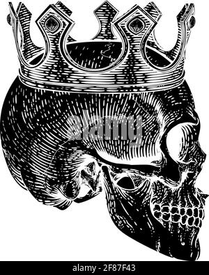Skull Human Skeleton King wearing Royal Crown Stock Vector
