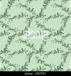 Eucalyptus tree branch with buds drawing, floral seamless pattern, nature abstract background vector. Line art botanical illustration graphic design p Stock Vector