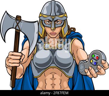 Viking Trojan Celtic Knight Gamer Warrior Woman Stock Vector