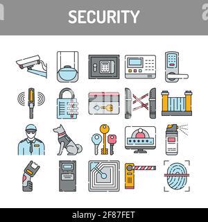 Security line icons set. Isolated vector element. Outline pictograms for web page, mobile app, promo. Editable stroke. Stock Vector