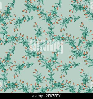 Eucalyptus tree branch with buds drawing, floral seamless pattern, nature abstract background vector. Line art botanical illustration graphic design p Stock Vector