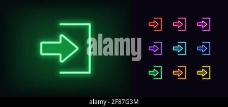 Neon login icon. Glowing neon join sign, outline user entry pictogram in vivid colors. Online access, log in account, sign up, entrance in personal pr Stock Vector