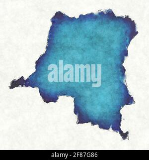 Silhouette map of the Democratic Republic of the Congo isolated over a ...