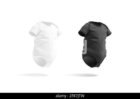 Blank black and white half sleeve baby bodysuit mockup, isolated Stock Photo