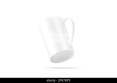 Blank white ceramic 11oz mug with handle mockup, no gravity, 3d rendering. Empty  porcelain or glass dishware bottom for beverage mock up, isolated. Cl Stock  Photo - Alamy