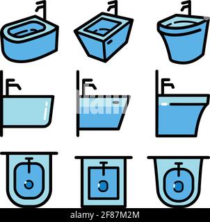 Bidet color icon set in simple style isolated vector isolated on white background Stock Vector