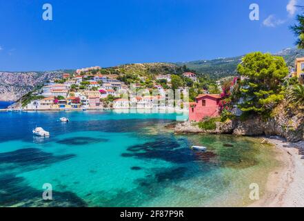 Kefalonia, Greece. Colorful village of Assos in Kefalonia. Stock Photo