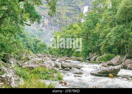 São Roque de Minas - MG, Brazil - December 13, 2020: Natural beauties next to Casca D'anta waterfall at the National Park of the Canastra Sierra. Eco Stock Photo