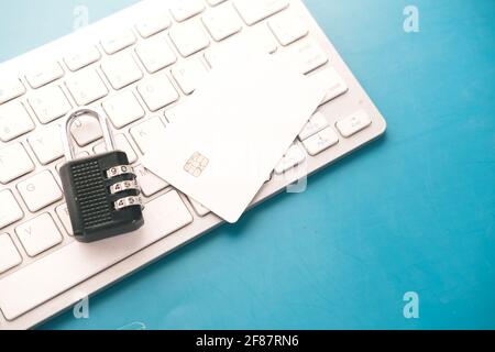 internet safety concept with padlocked on computer keyboard Stock Photo