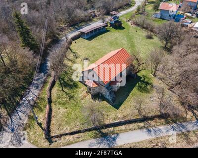 Aerial view of church of Saint Simeon Stylites at Egalnitsa village, Pernik Region, Bulgaria Stock Photo