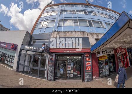 Morden, Surrey, UK. 12 April 2021. Small ‘non-essential’ local shops in the outer London Borough of Merton reopen alongside food outlets as Covid-19 lockdown easing begins. Image: local barbers and hair salons opened for custom. Credit: Malcolm Park/Alamy Live News Stock Photo