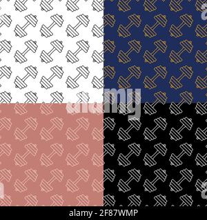 set of seamless patterns with sports dumbbell icon. Healthy lifestyle, fitness. Ornament for decoration and printing on fabric. Design element. Vector Stock Vector