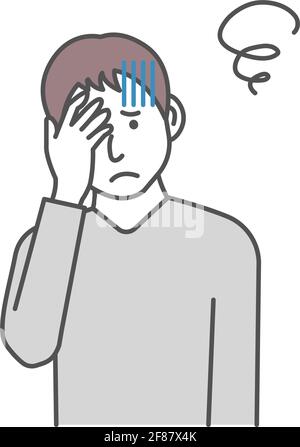 Vector illustration of a young man squeezing head ( oh my god, headache ) Stock Vector