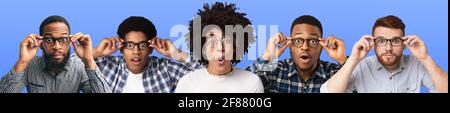 Surprised young men expressing great amazement and shock Stock Photo
