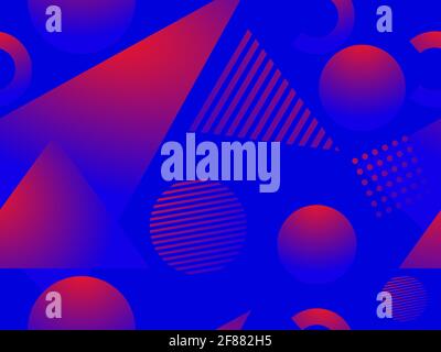 Geometric seamless pattern in 80s style with memphis elements. Gradient shape. Synthwave retro background for printing on paper, advertising materials Stock Vector