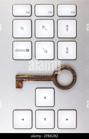 Aluminum computer keyboard with antique key Stock Photo
