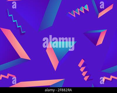 Geometric seamless pattern in 80s style with memphis elements. Gradient shape. Synthwave retro background for printing on paper, advertising materials Stock Vector