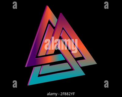 Valknut 3d isometric symbol with gradient. Symbol of Old Norse mythology. Interlaced triangles. Vector illustration Stock Vector