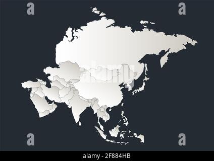 Asia map, Infographics flat design colors snow white with individual states blank Stock Photo