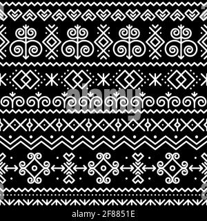 Slovak folk art vector seamless pattern with abstract geometric shapes inspired by traditional house paintings from village Cicmany in Zilina region, Stock Vector