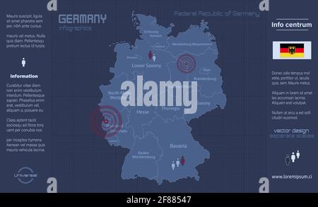 Germany map, separate regions with names, infographics blue flat design vector Stock Vector