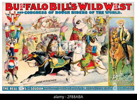 Vintage Buffalo Bill's Wild West circus poster showing an Arab horsemen ...