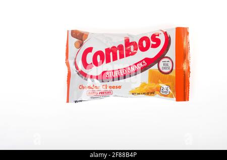 Combos Cheddar Cheese Stuffed Snacks Bag on White by Mars, Inc. Stock Photo
