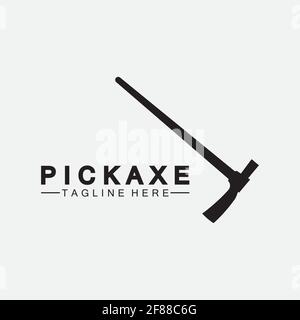 Pickaxe Logo Vector icon symbol illustration Design template, Mining Concept With Silhouette,Mining Logo, Pickaxe Logo Stock Vector