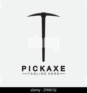 Pickaxe Logo Vector icon symbol illustration Design template, Mining Concept With Silhouette,Mining Logo, Pickaxe Logo Stock Vector