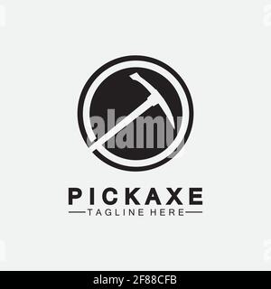 Pickaxe Logo Vector icon symbol illustration Design template, Mining Concept With Silhouette,Mining Logo, Pickaxe Logo Stock Vector