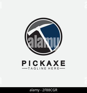 Pickaxe Logo Vector icon symbol illustration Design template, Mining Concept With Silhouette,Mining Logo, Pickaxe Logo Stock Vector