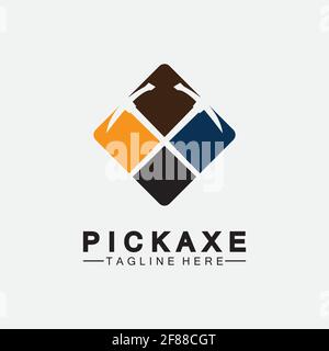 Pickaxe Logo Vector icon symbol illustration Design template, Mining Concept With Silhouette,Mining Logo, Pickaxe Logo Stock Vector